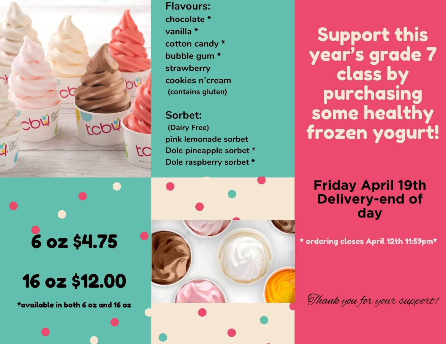 Frozen Yoghurt Grade 7 Fundraiser Order by April 12th Blair